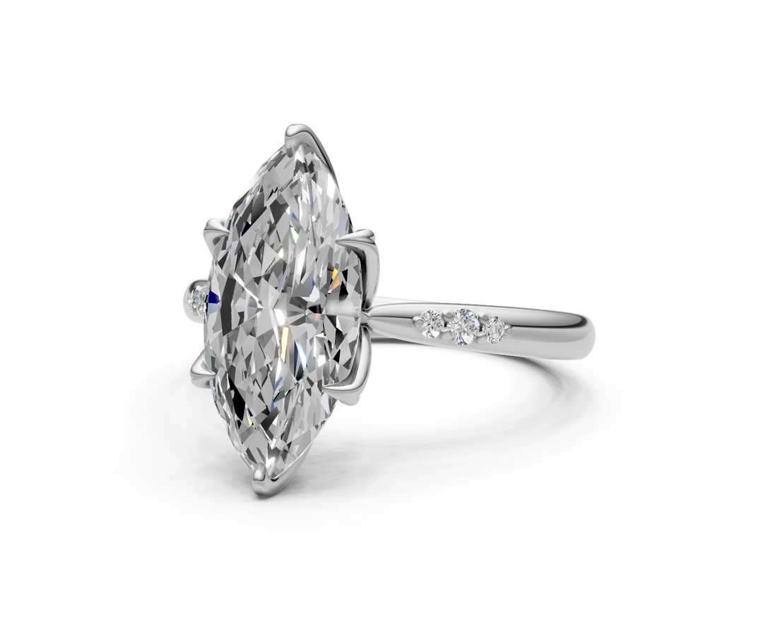 Mary Marquise Lab Created Diamond Engagement Ring with Side Gemstones