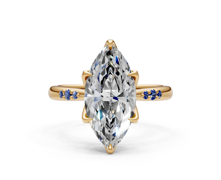 Mary Marquise Lab Created Diamond Engagement Ring with Side Gemstones