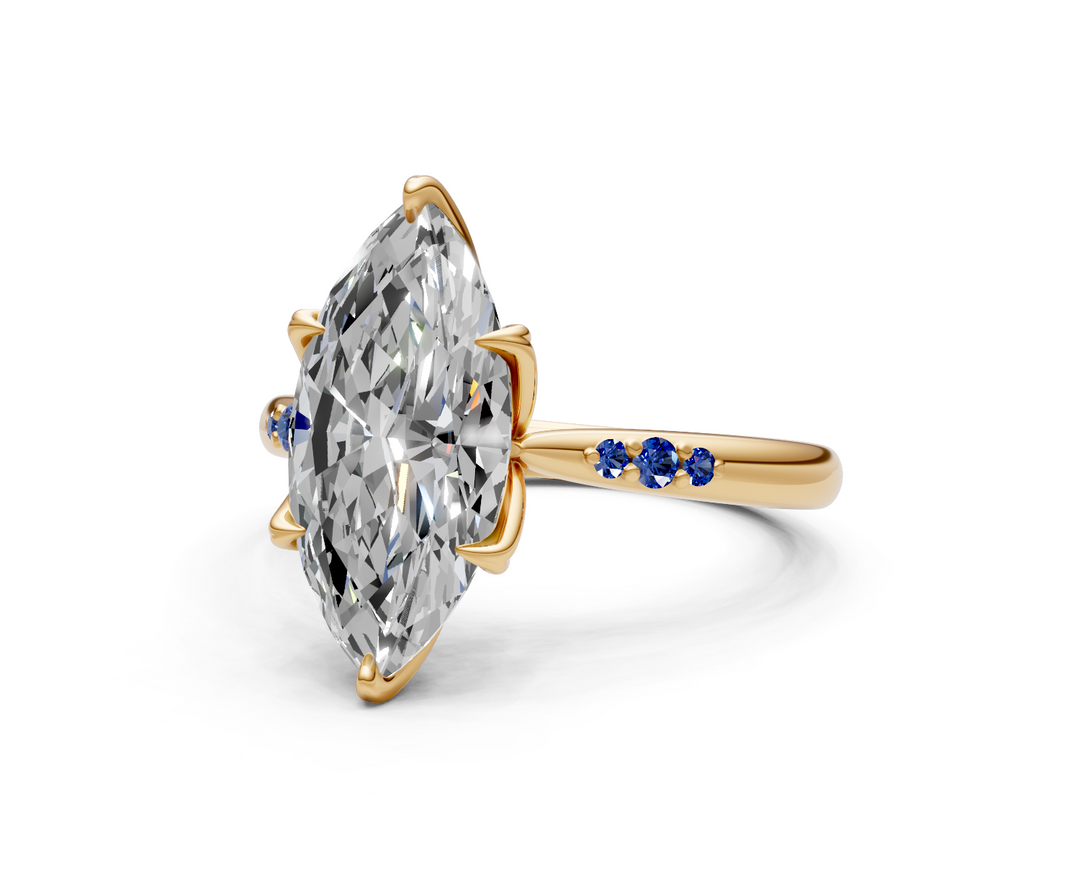 Mary Marquise Lab Created Diamond Engagement Ring with Side Gemstones