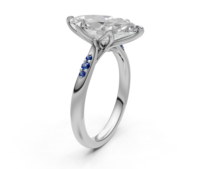 Mary Marquise Lab Created Diamond Engagement Ring with Side Gemstones