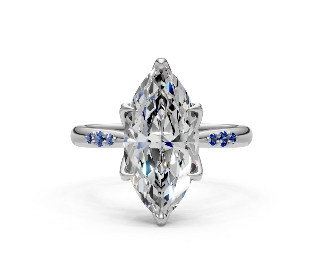 Mary Marquise Lab Created Diamond Engagement Ring with Side Gemstones