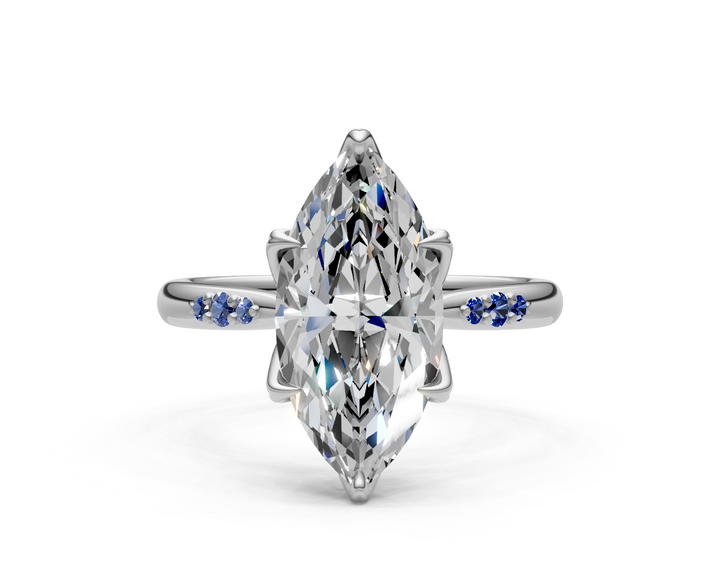 Mary Marquise Lab Created Diamond Engagement Ring with Side Gemstones