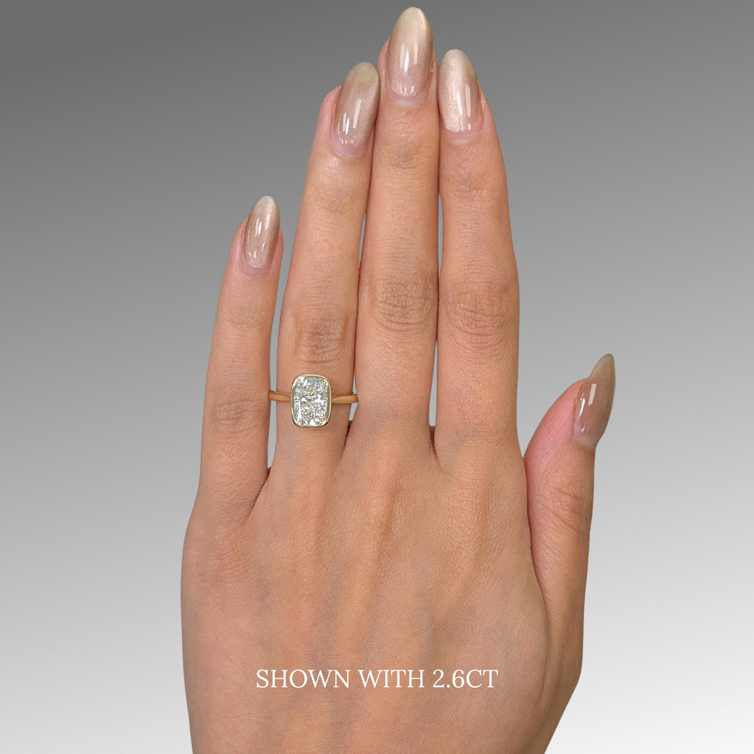 Roya Elongated Cushion Cut Lab Created Diamond Bezel Engagement Ring