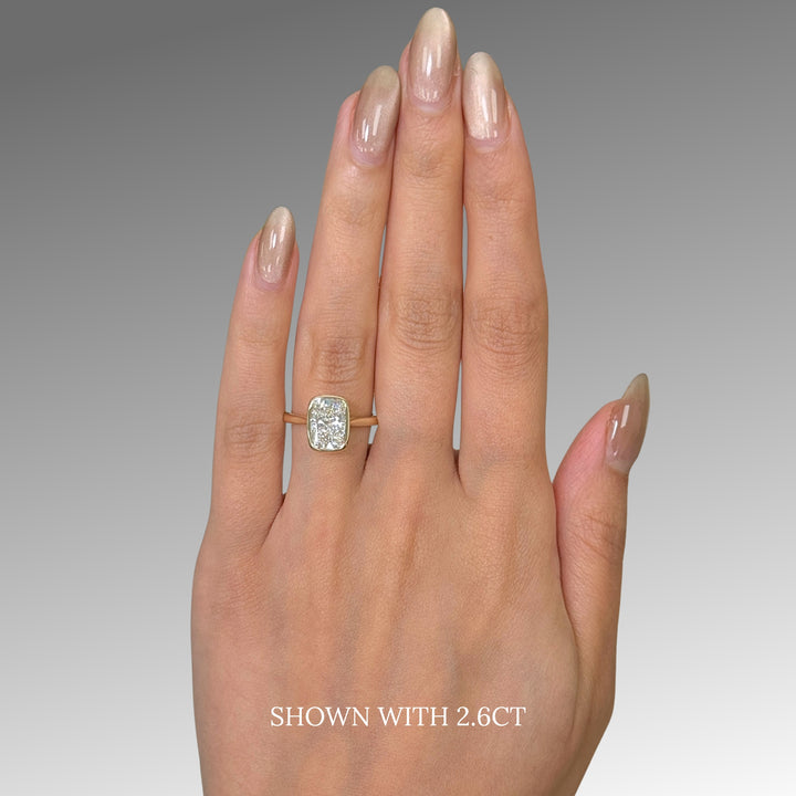 Roya Elongated Cushion Cut Lab Created Diamond Bezel Engagement Ring