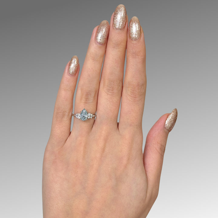 Ready to Ship Cynthia 1.08ct Fancy Blue Pear Shape Lab Diamond VVS2  Engagement Ring in Platinum