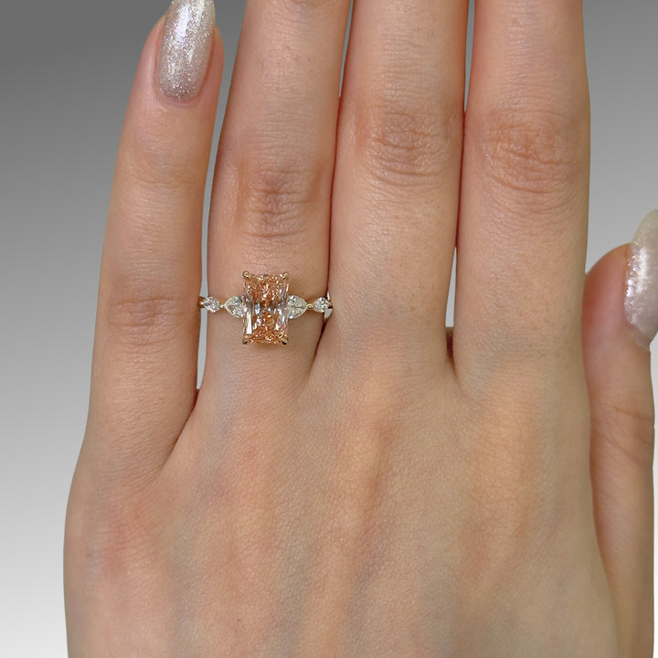 Ready to Ship 2ct Vivid Pink/Orange VS1 Radiant Cut Lab-Created Diamond Engagement Ring in 14k Yellow Gold