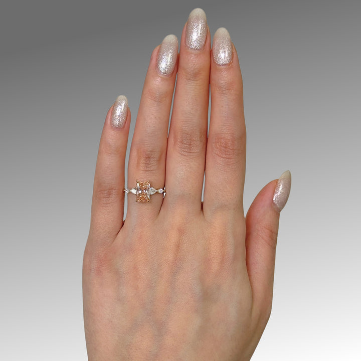 Ready to Ship 2ct Vivid Pink/Orange VS1 Radiant Cut Lab-Created Diamond Engagement Ring in 14k Yellow Gold