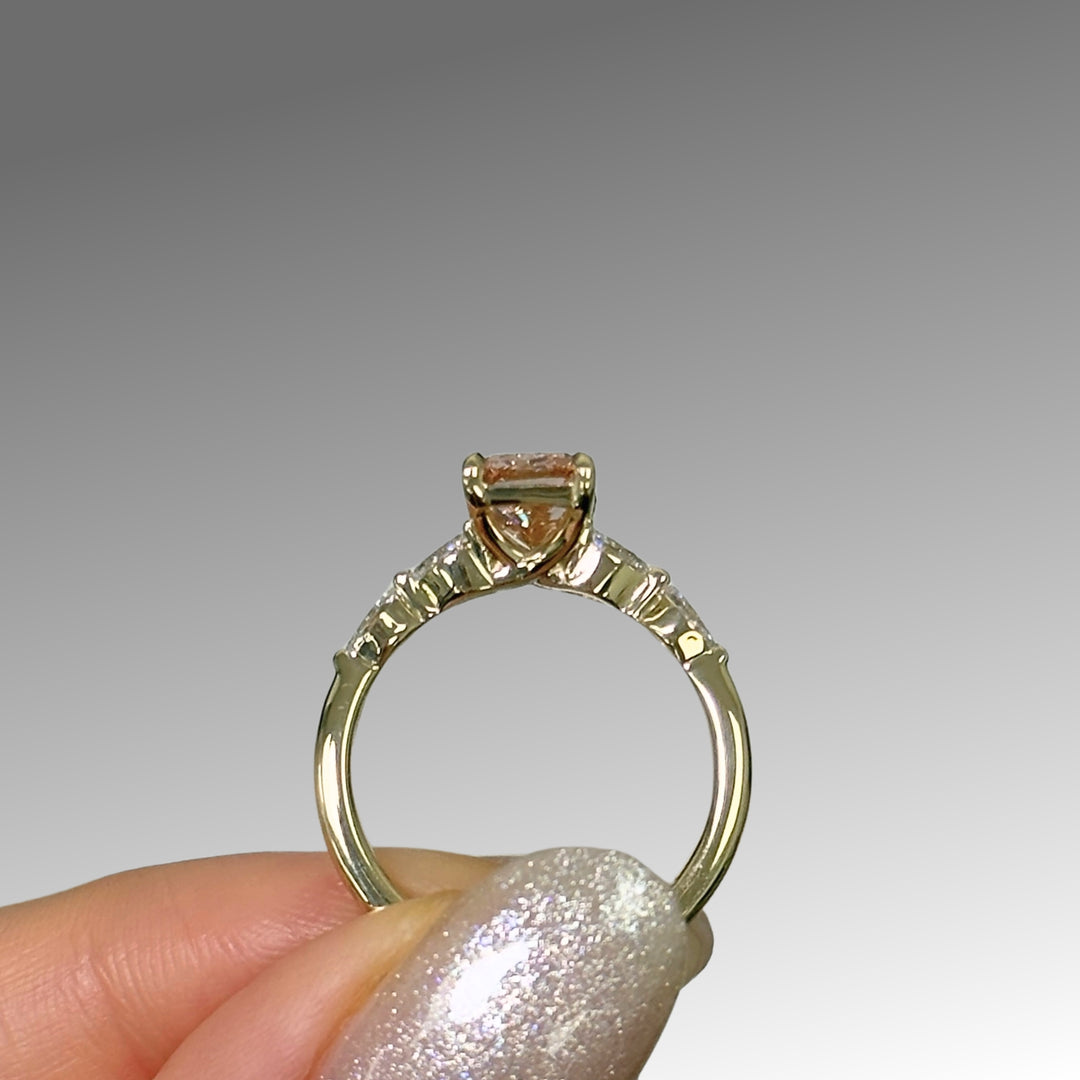 Ready to Ship 2ct Vivid Pink/Orange VS1 Radiant Cut Lab-Created Diamond Engagement Ring in 14k Yellow Gold