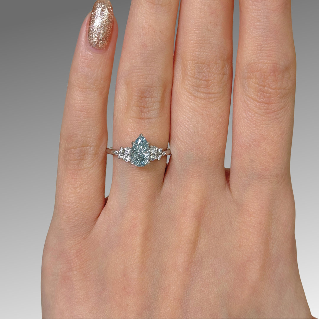Ready to Ship Cynthia 1.08ct Fancy Blue Pear Shape Lab Diamond VVS2  Engagement Ring in Platinum