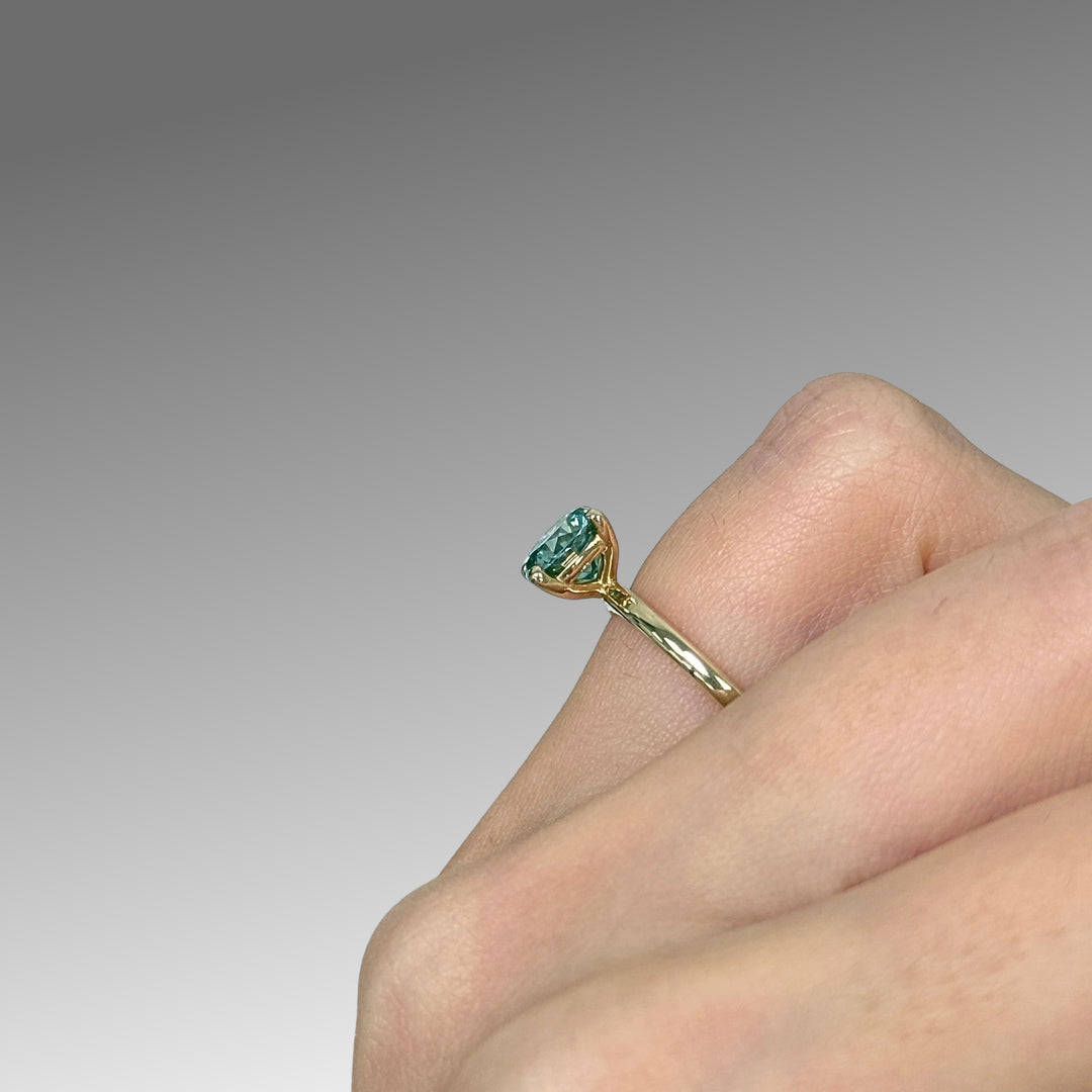 Ready to Ship Eden 1.3ct Cushion Cut Aqua Teal Moissanite Engagement Ring in 14k Yellow Gold