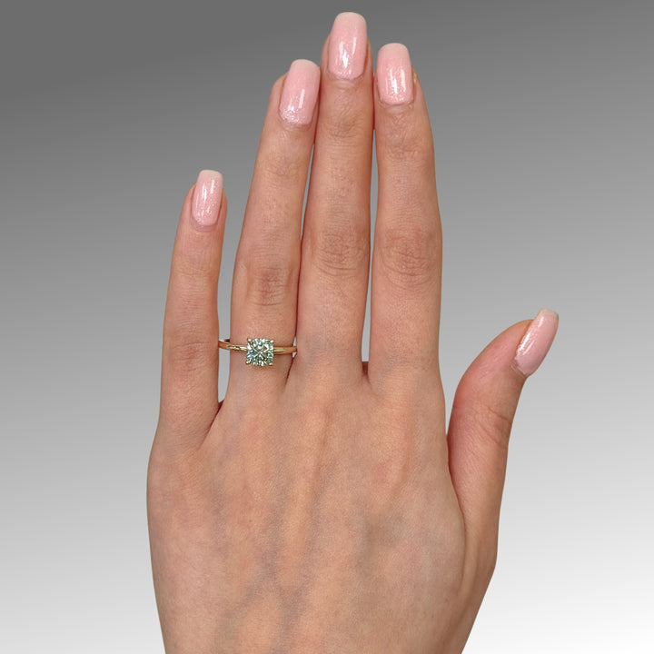 Ready to Ship Eden 1.3ct Cushion Cut Aqua Teal Moissanite Engagement Ring in 14k Yellow Gold