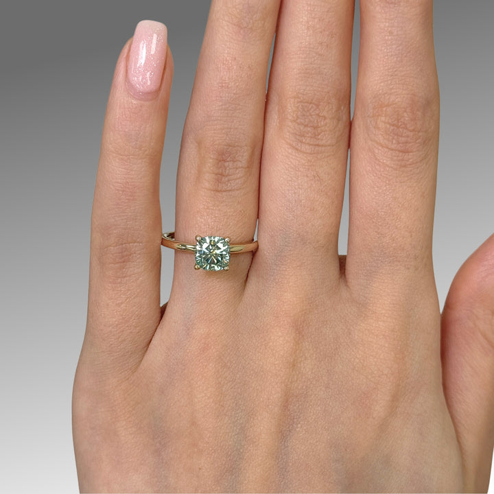 Ready to Ship Eden 1.3ct Cushion Cut Aqua Teal Moissanite Engagement Ring in 14k Yellow Gold