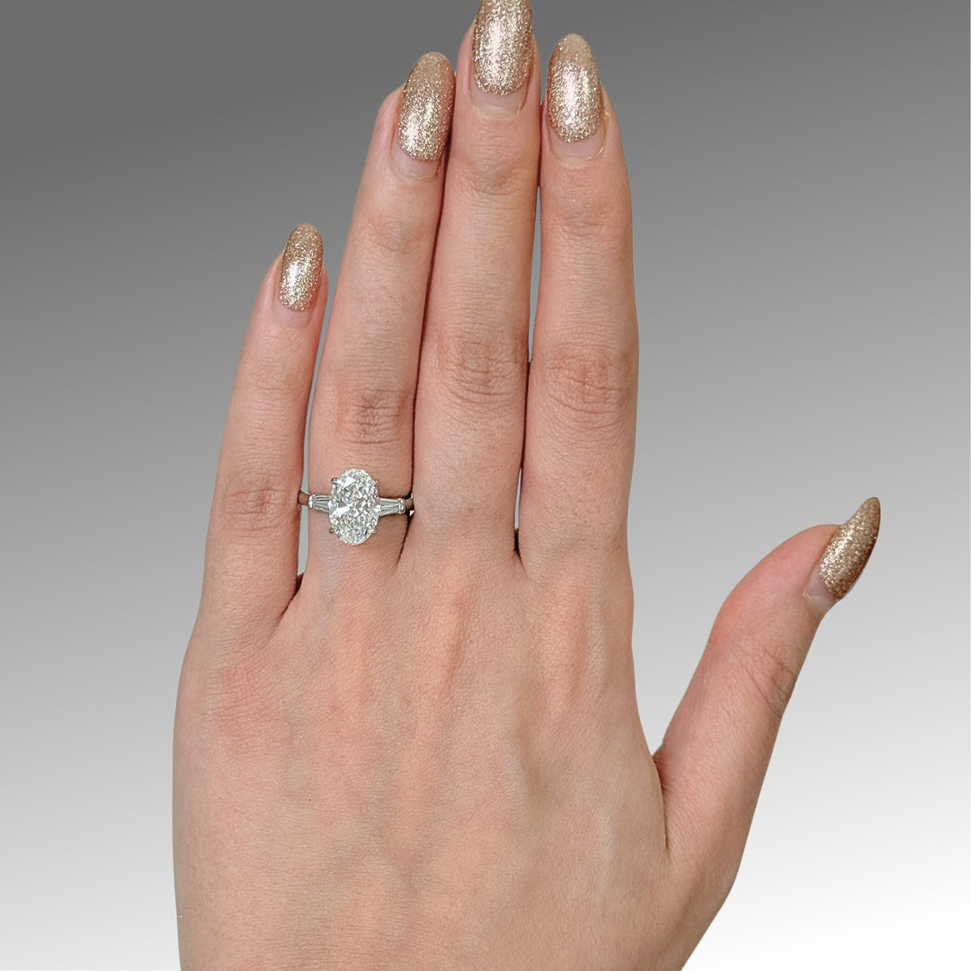 Ready to Ship Marilyn 3ct D/VVS2 Oval Lab-Created Diamond Engagement Ring in Platinum