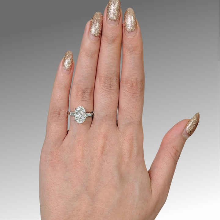 Ready to Ship Marilyn 3ct D/VVS2 Oval Lab-Created Diamond Engagement Ring in Platinum