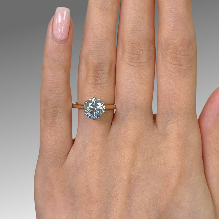 Ready to Ship Marina 2.5ct Round Light Gray Moissanite Engagement Ring in 14k Yellow Gold