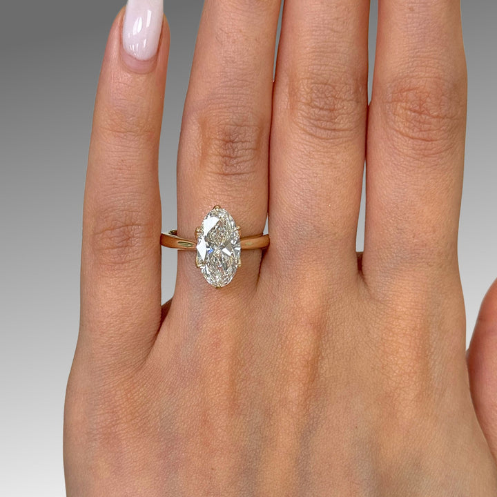 Ready to Ship Mary 3.06ct E/VVS2 Elongated Oval Lab-Created Diamond Engagement Ring in 14k Yellow Gold