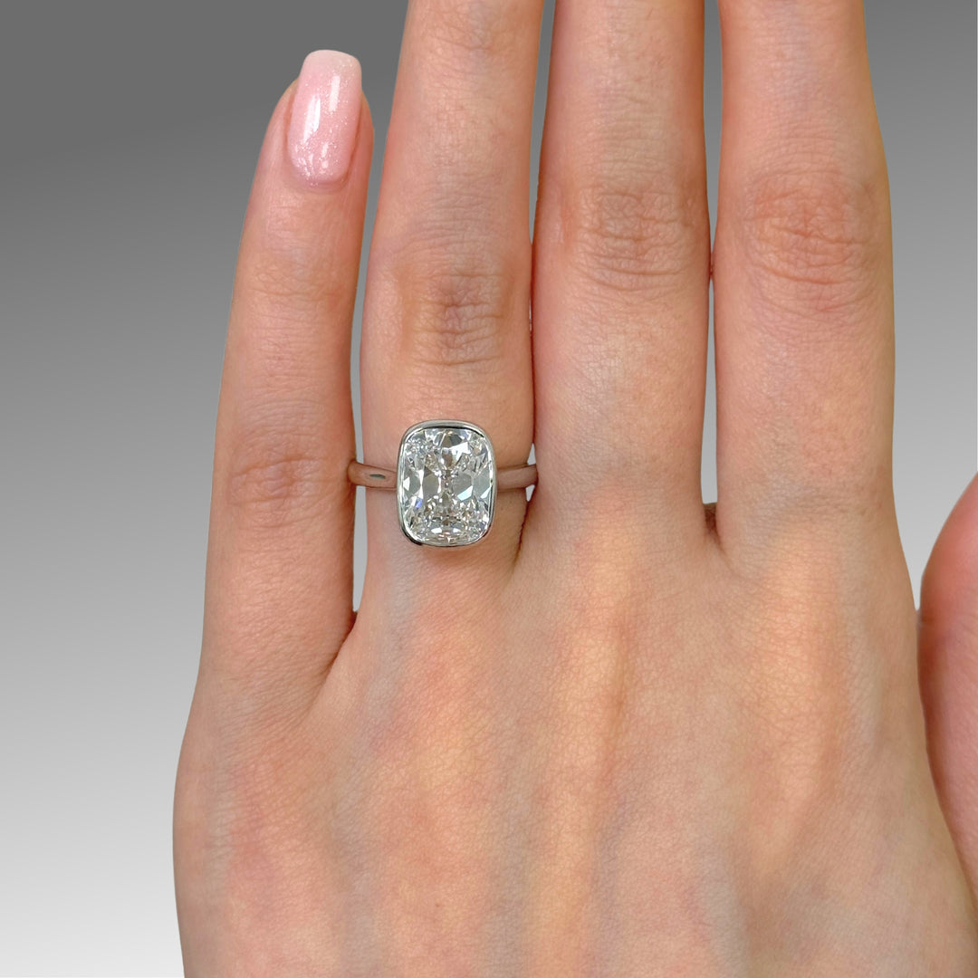 Ready to Ship Ray 3.81ct E/VVS2 Old Mine Elongated Cushion Cut Lab-Created Diamond Engagement Ring in 14k White Gold