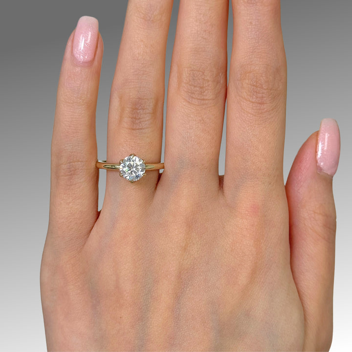 Ready to Ship  Rita 1.2ct Round  Moissanite Engagement Ring in 14k Yellow Gold