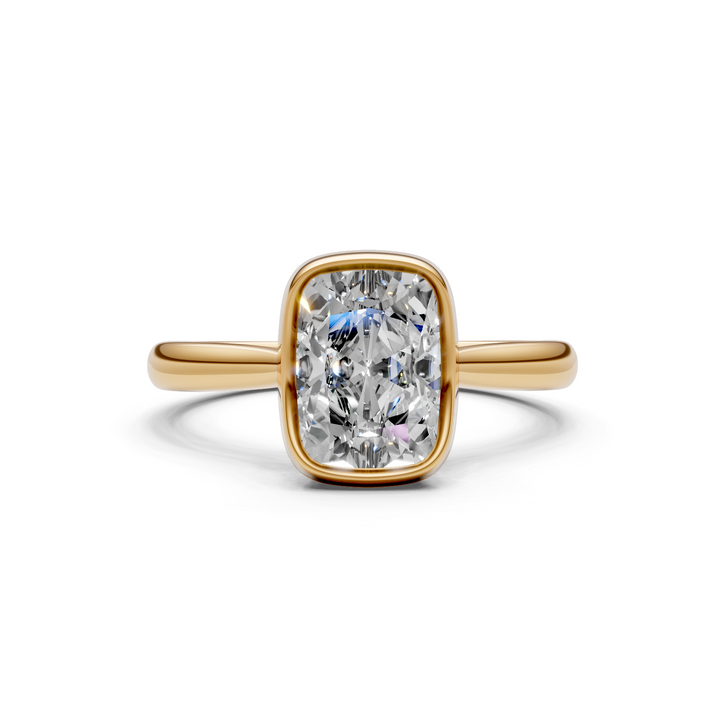 Roya Elongated Cushion Cut Lab Created Diamond Bezel Engagement Ring