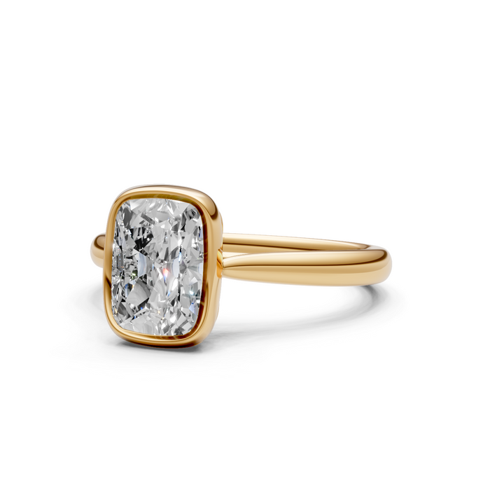 Roya Elongated Cushion Cut Lab Created Diamond Bezel Engagement Ring