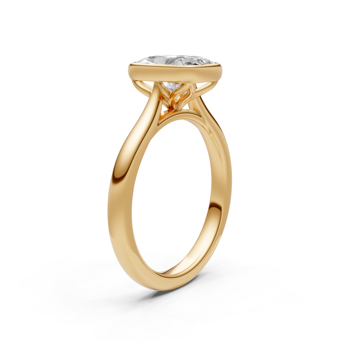 Roya Elongated Cushion Cut Lab Created Diamond Bezel Engagement Ring