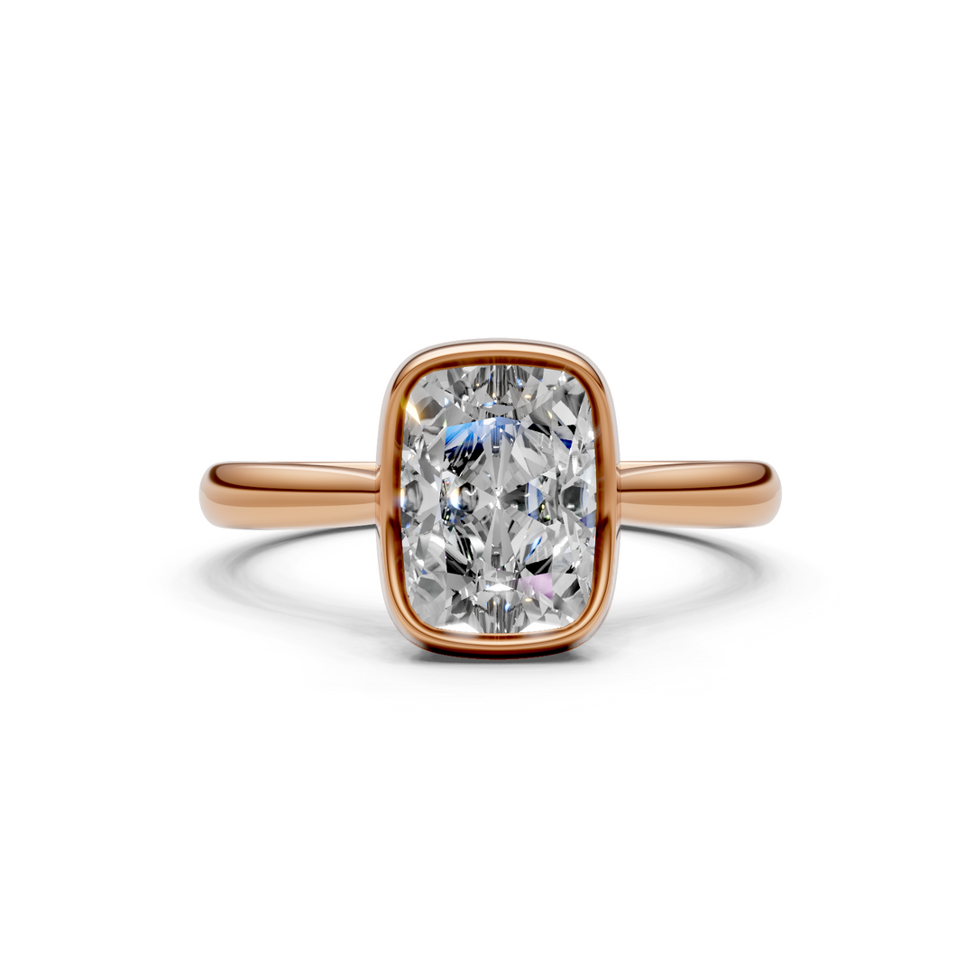 Roya Elongated Cushion Cut Lab Created Diamond Bezel Engagement Ring