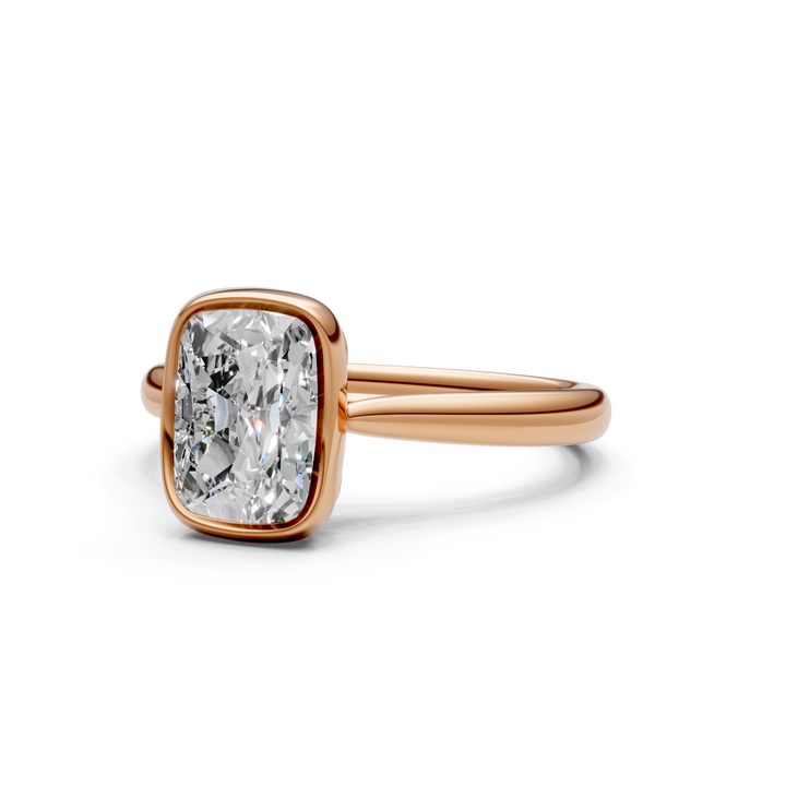 Roya Elongated Cushion Cut Lab Created Diamond Bezel Engagement Ring