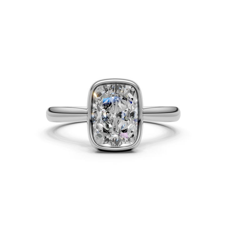 Roya Elongated Cushion Cut Lab Created Diamond Bezel Engagement Ring