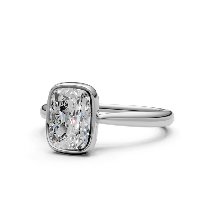Roya Elongated Cushion Cut Lab Created Diamond Bezel Engagement Ring