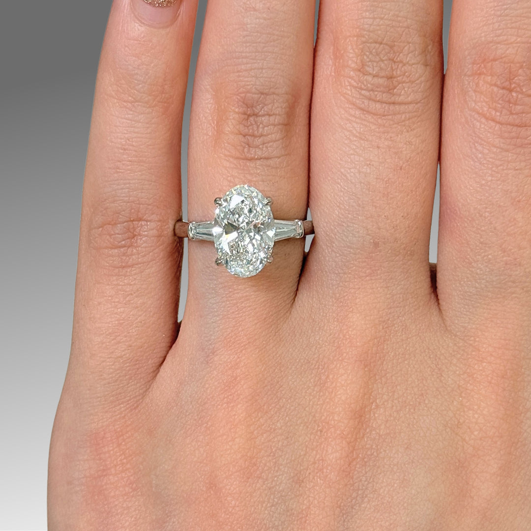 Ready to Ship Marilyn 3ct D/VVS2 Oval Lab-Created Diamond Engagement Ring in Platinum