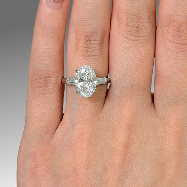 Ready to Ship Marilyn 3ct D/VVS2 Oval Lab-Created Diamond Engagement Ring in Platinum