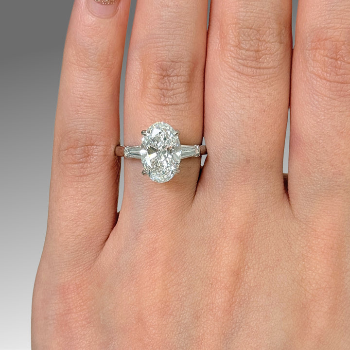 Ready to Ship Marilyn 3ct D/VVS2 Oval Lab-Created Diamond Engagement Ring in Platinum