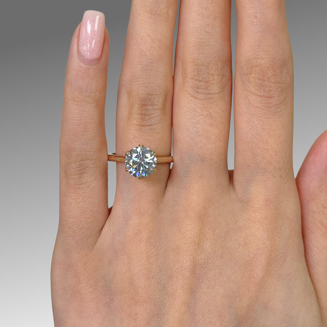 Ready to Ship  Marina 2.5ct Round Light Gray Moissanite Engagement Ring in 14k Yellow Gold
