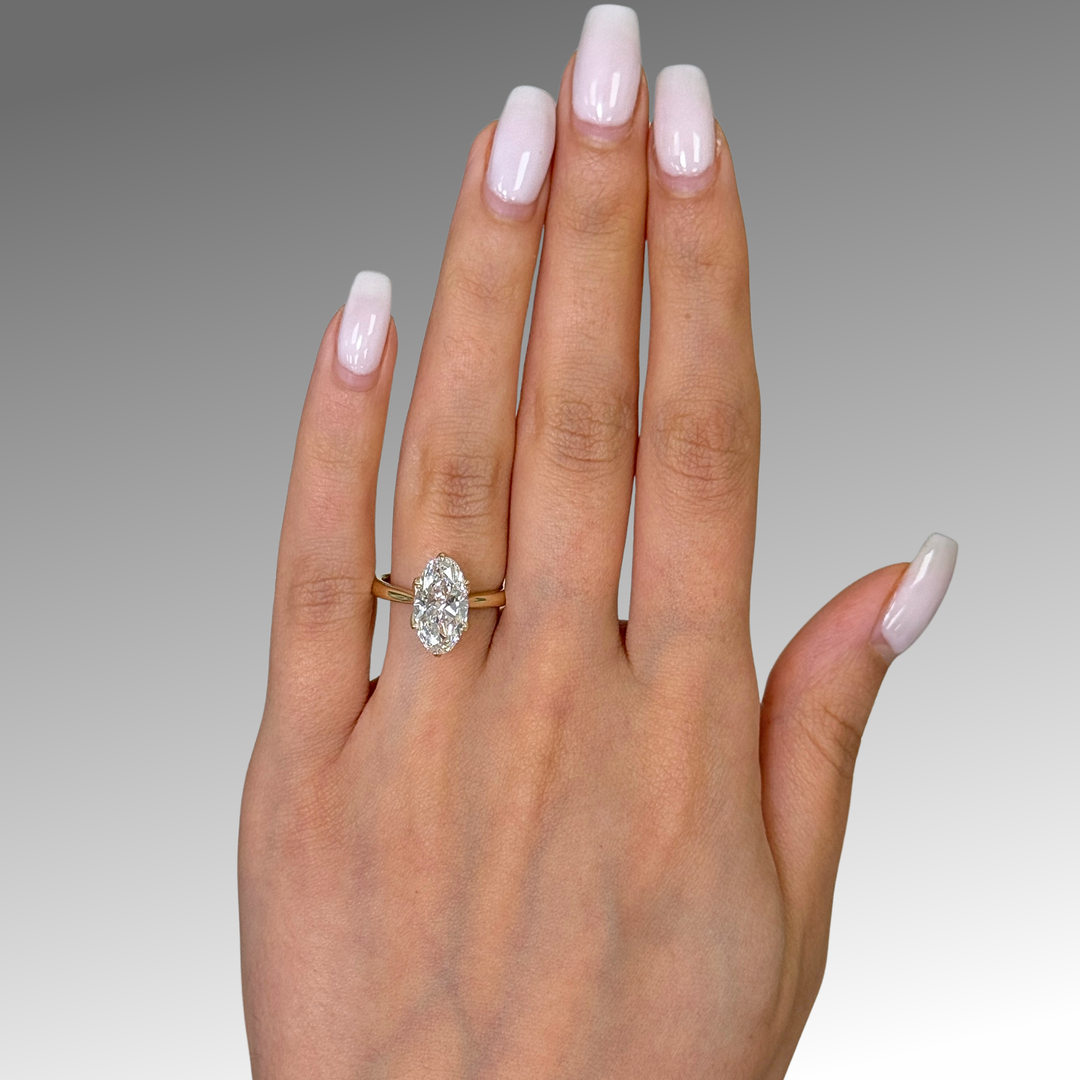 Ready to Ship Mary 3.06ct E/VVS2 Elongated Oval Lab-Created Diamond Engagement Ring in 14k Yellow Gold