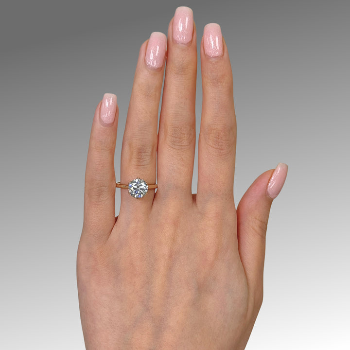 Ready to Ship  Marina 2.5ct Round Light Gray Moissanite Engagement Ring in 14k Yellow Gold