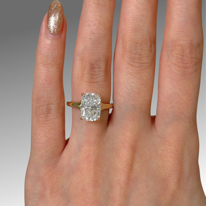 Ready to Ship Gloria 4.08ct E/VVS2 Elongated Cushion Cut Lab-Created Diamond Engagement Ring in 14k Yellow Gold