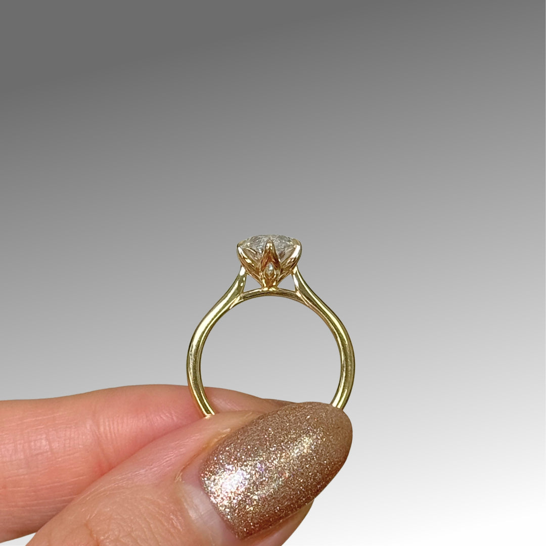 Ready to Ship Daphne 3.03ct E/VVS2 Elongated Oval(Moval) Old Mine Lab-Created Diamond Tulip Engagement Ring in 18k Yellow Gold