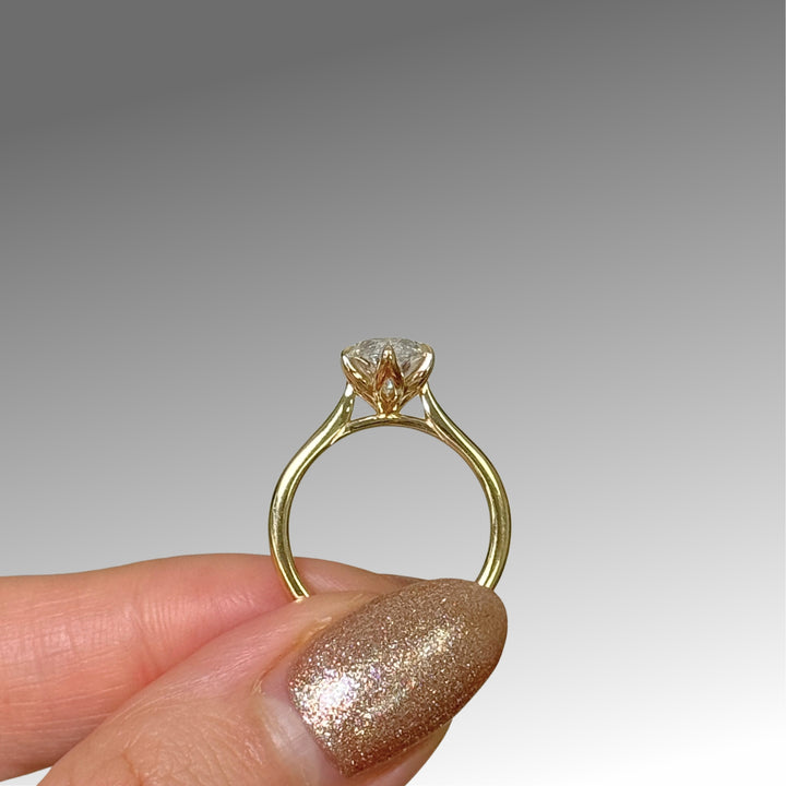 Ready to Ship Daphne 3.03ct E/VVS2 Elongated Oval(Moval) Old Mine Lab-Created Diamond Tulip Engagement Ring in 18k Yellow Gold