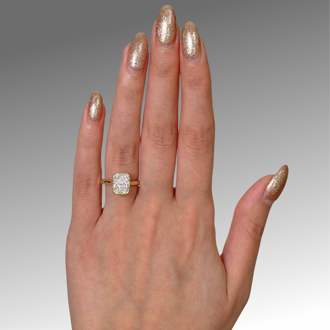 Ready to Ship Ray 3.01ct D/VVS2 Elongated Cushion Cut Lab-Created Diamond Engagement Ring in 18k Yellow Gold