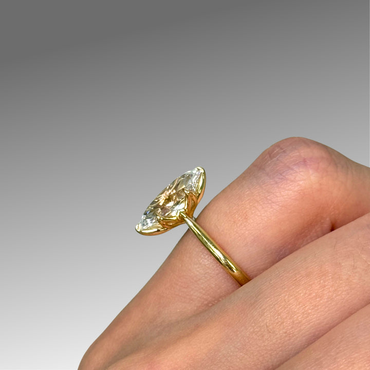 Ready to Ship Daphne 3.03ct E/VVS2 Elongated Oval(Moval) Old Mine Lab-Created Diamond Tulip Engagement Ring in 18k Yellow Gold