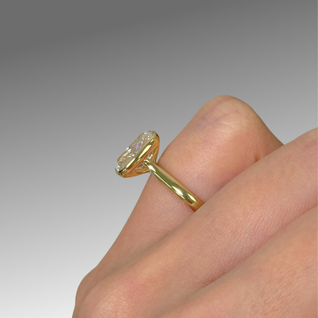 Ready to Ship Ray 3.01ct D/VVS2 Elongated Cushion Cut Lab-Created Diamond Engagement Ring in 18k Yellow Gold