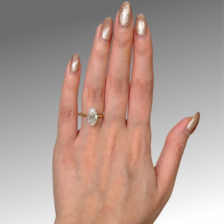 Ready to Ship Daphne 3.03ct E/VVS2 Elongated Oval(Moval) Old Mine Lab-Created Diamond Tulip Engagement Ring in 18k Yellow Gold