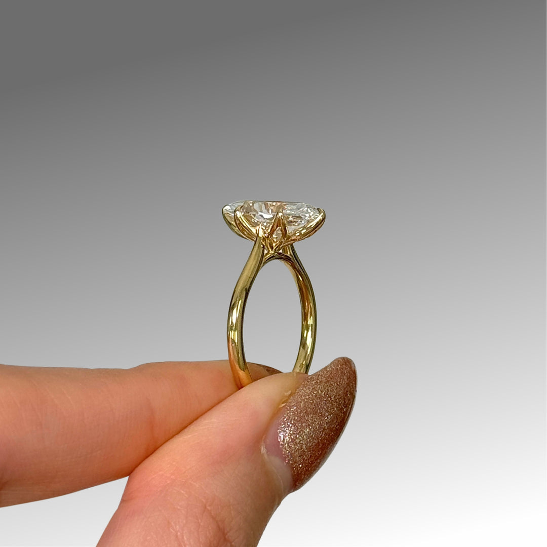 Ready to Ship Daphne 3.03ct E/VVS2 Elongated Oval(Moval) Old Mine Lab-Created Diamond Tulip Engagement Ring in 18k Yellow Gold