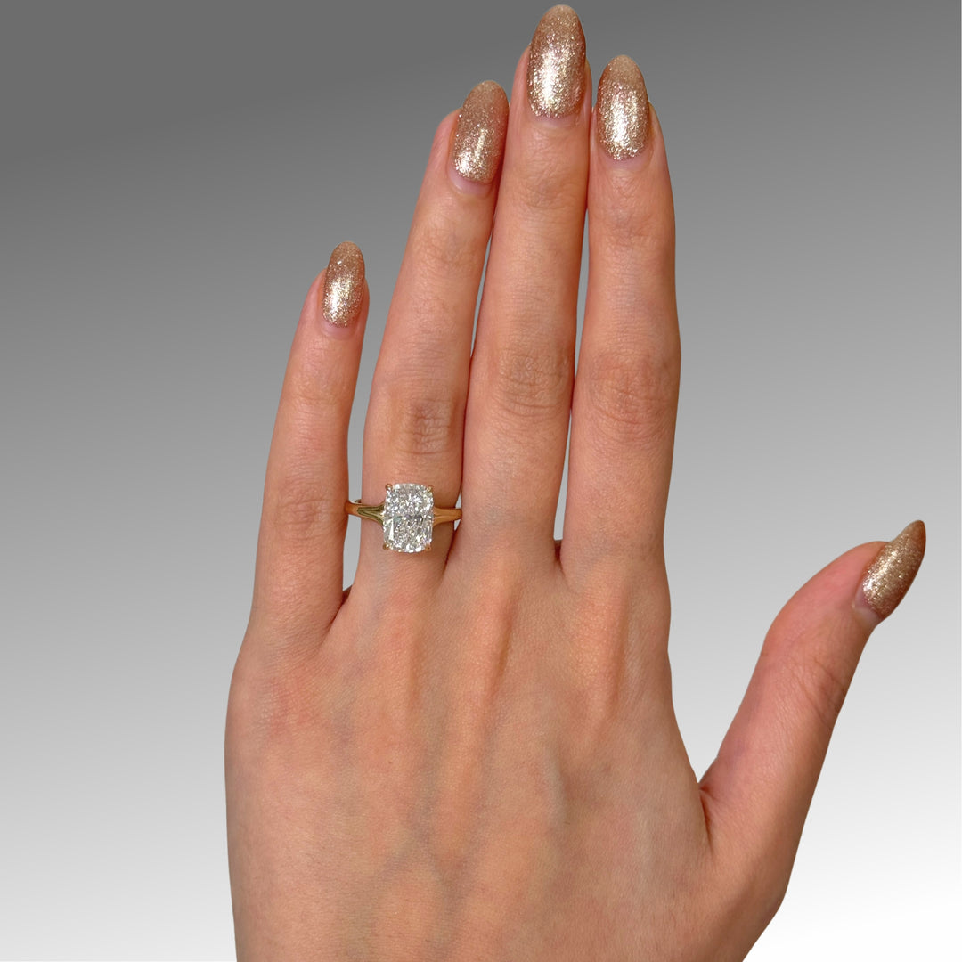 Gloria Elongated Cushion Cut Lab Created Diamond Split band Engagement Ring