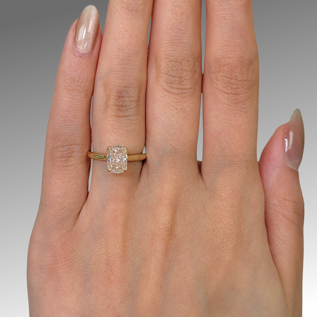 Ready to Ship Megan 1.46ct Vivid Pink VVS2 Cushion Cut Lab-Created Diamond Engagement Ring in 14k Yellow Gold