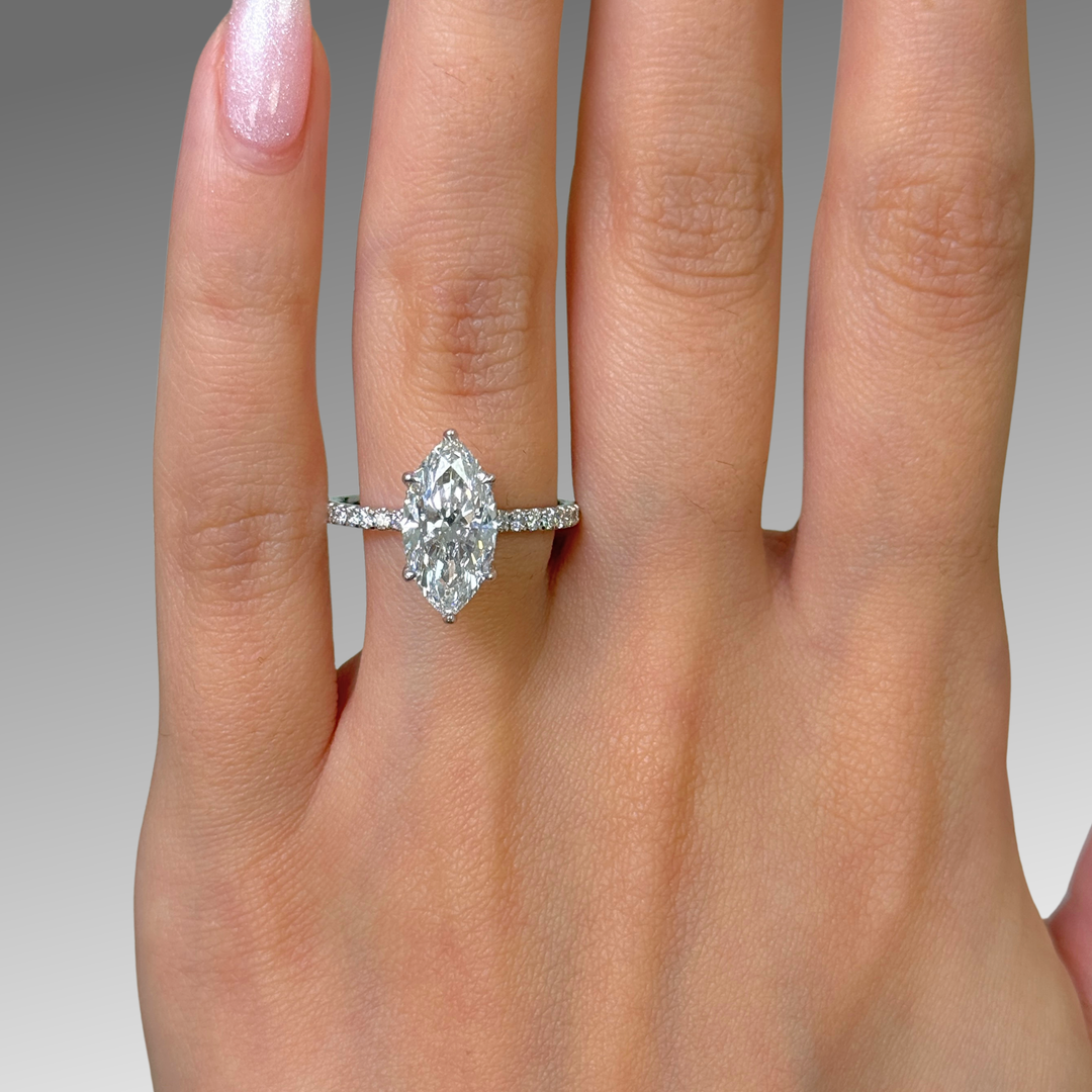 Ready to Ship Alexandra 2.59ct Marquise Lab Diamond D/VVS2  Engagement Ring in 14k white gold