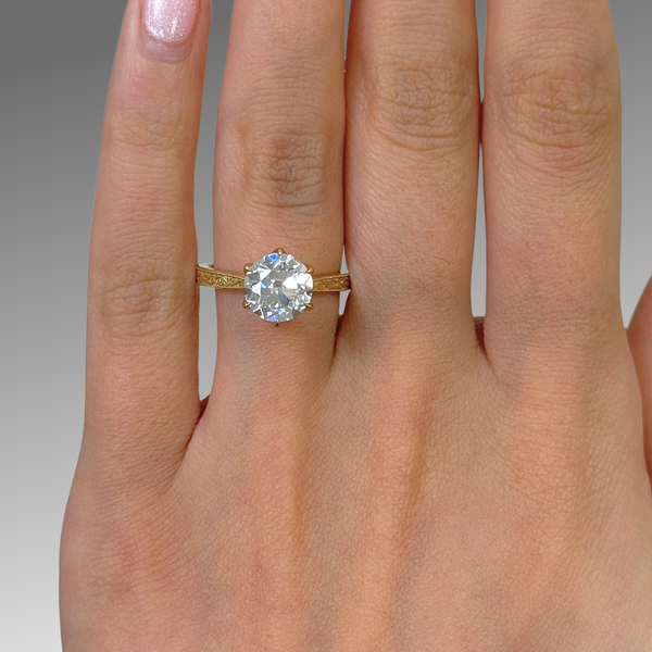 Ready to Ship 2.07ct Round Old European Cut Lab Diamond D/FL  Engagement Ring in 18k Yellow Gold