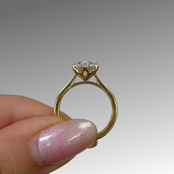 Ready to Ship 2.07ct Round Old European Cut Lab Diamond D/FL  Engagement Ring in 18k Yellow Gold