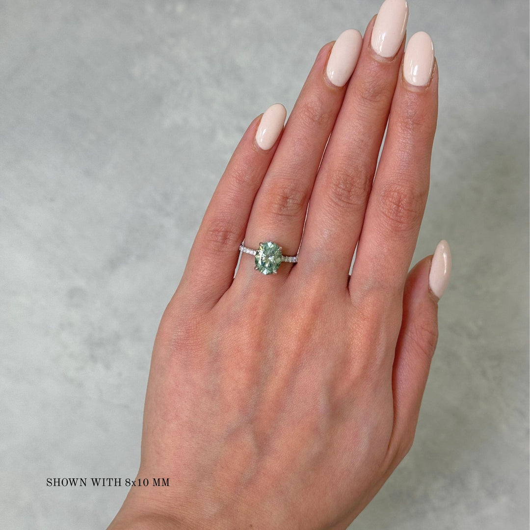 AGI Design Abigail Oval Aqua-Teal Moissanite Engagement Ring