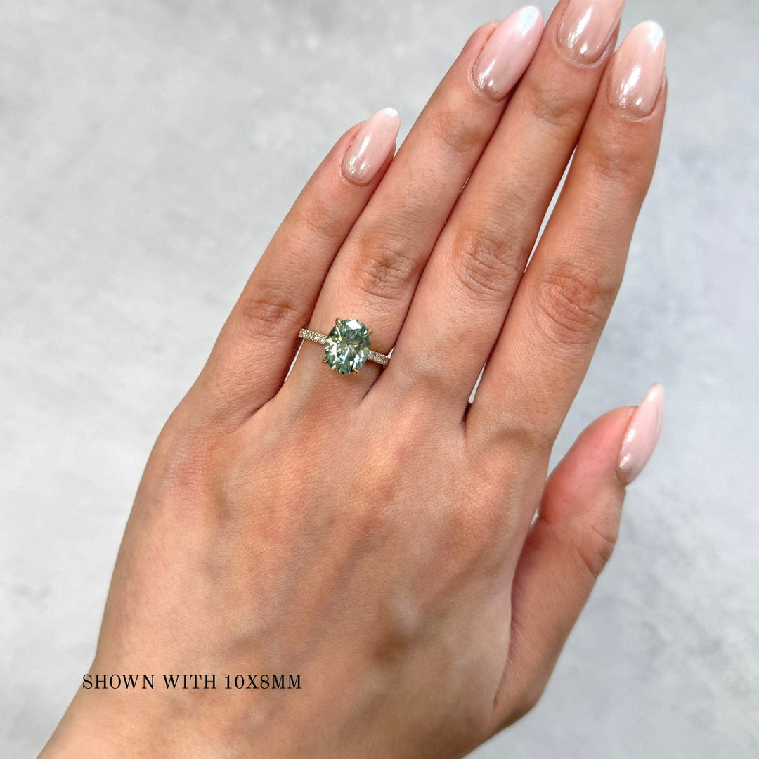 AGI Design Abigail Oval Aqua-Teal Moissanite Engagement Ring